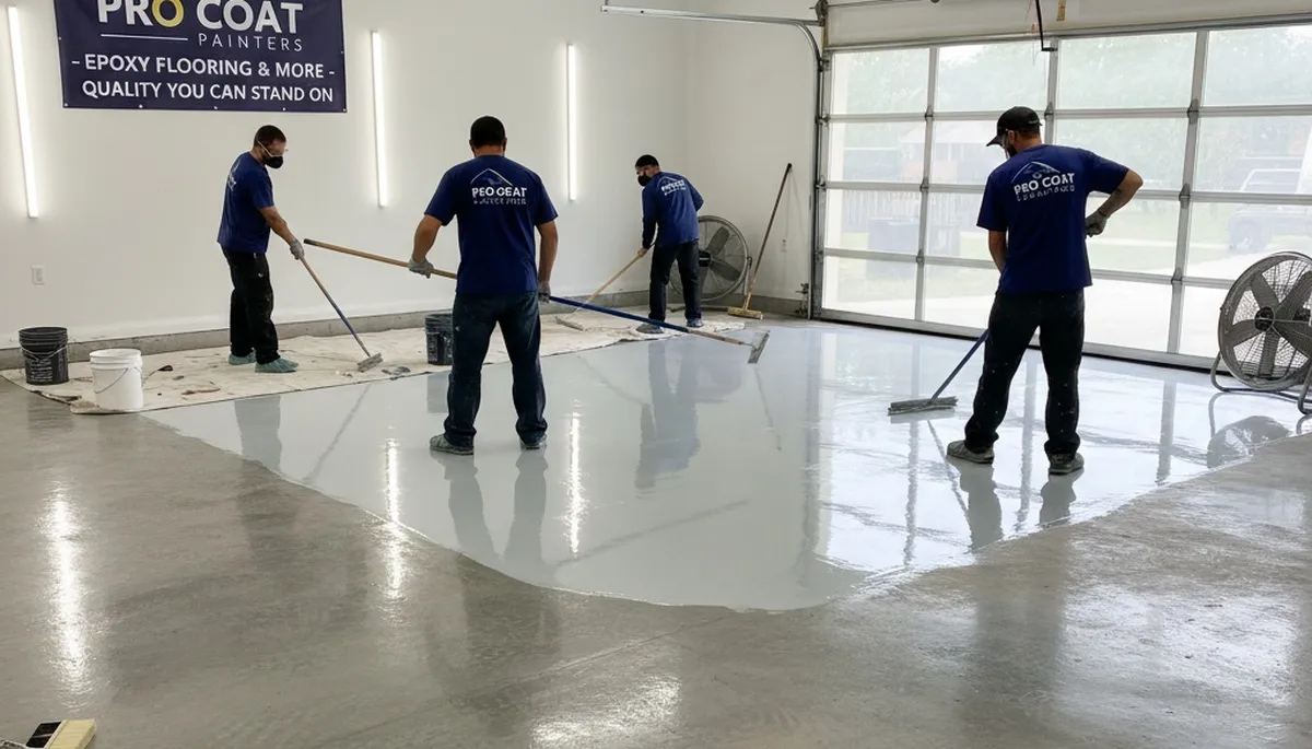 Professional epoxy floor coating in Chicago IL garage by local house painting experts