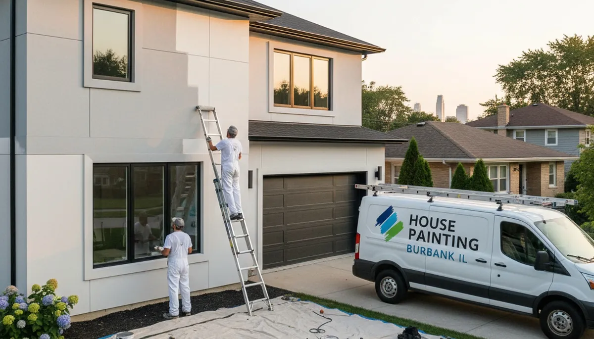 Professional house painters working on exterior home painting project in Chicago IL