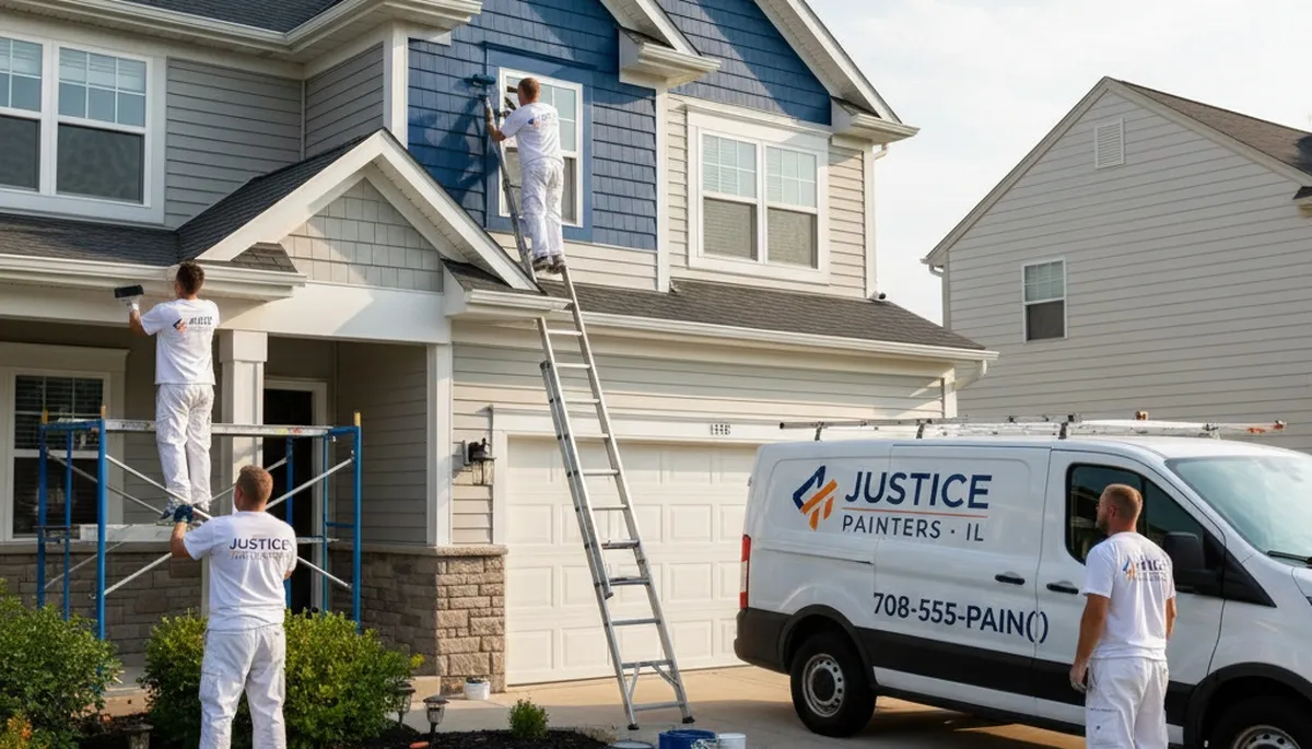 Professional house painters working on residential exterior in Chicago IL