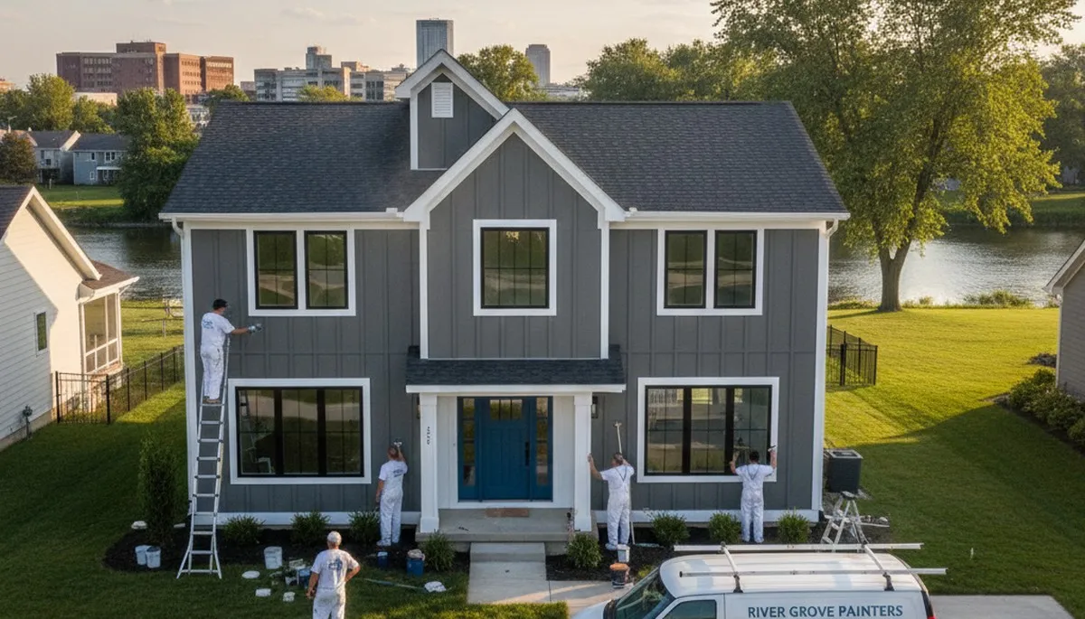 Professional house painters working on exterior home in Chicago IL