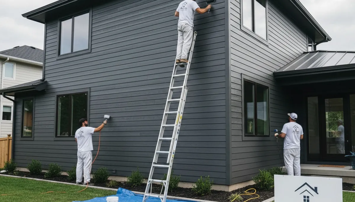 Professional siding painting on a Chicago IL home by expert exterior house painters